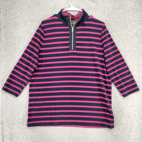 LRL Ralph Lauren Active Sz 1X Blue Pink Striped Knit 1/4 Zip Pullover Sweater - Picture 1 of 11